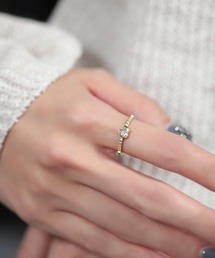 【サージカルステンレス】愛らしハートが煌めくのステンレス製ビジューラインリング