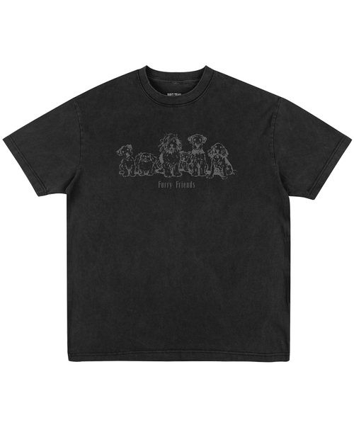 NAVYTEAM(ネイビーチーム)の「Furry Friends ピグメント半袖Tシャツ(4色)(Tシャツ/カットソー・レディース・チャコール/ブラウン/バーガンディー/ブルー・MEDIUM/SMALL/X-LARGE/LARGE)」の1枚目の写真