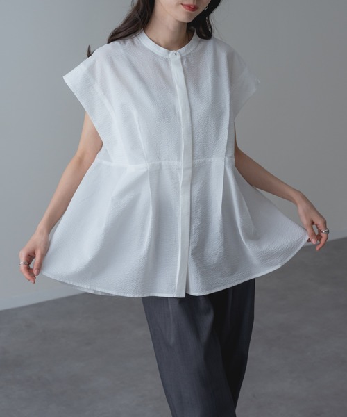 refinedworks(リファインドワークス)の「【refinedworks】サッカー 素材 の上品見え ブラウス(シャツ/ブラウス・レディース・ブルー/ホワイト/ブラック・FREE)」の7枚目の写真