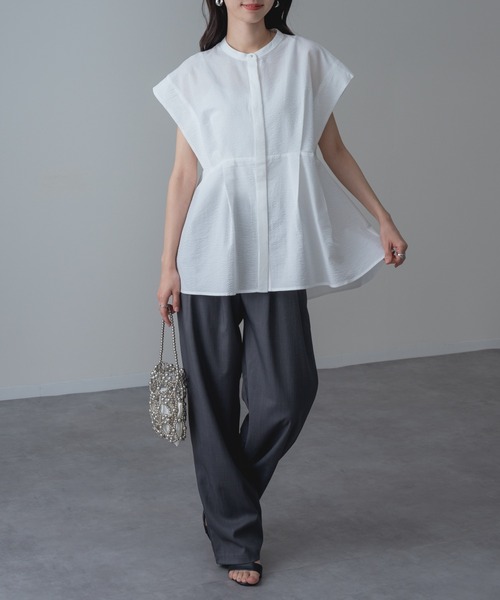 refinedworks(リファインドワークス)の「【refinedworks】サッカー 素材 の上品見え ブラウス(シャツ/ブラウス・レディース・ブルー/ホワイト/ブラック・FREE)」の18枚目の写真
