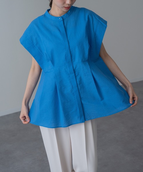 refinedworks(リファインドワークス)の「【refinedworks】サッカー 素材 の上品見え ブラウス(シャツ/ブラウス・レディース・ブルー/ホワイト/ブラック・FREE)」の10枚目の写真