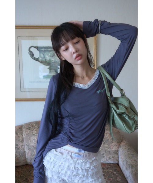Smyeon(スミョン)の「Gather detail longsleeve tee/ギャザーデザインロングスリーブカットソー(Tシャツ/カットソー・レディース・ホワイト/ミント/チャコールグレー・FREE)」の22枚目の写真