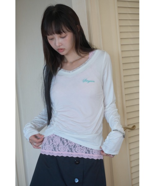 Smyeon(スミョン)の「Gather detail longsleeve tee/ギャザーデザインロングスリーブカットソー(Tシャツ/カットソー・レディース・ホワイト/ミント/チャコールグレー・FREE)」の13枚目の写真