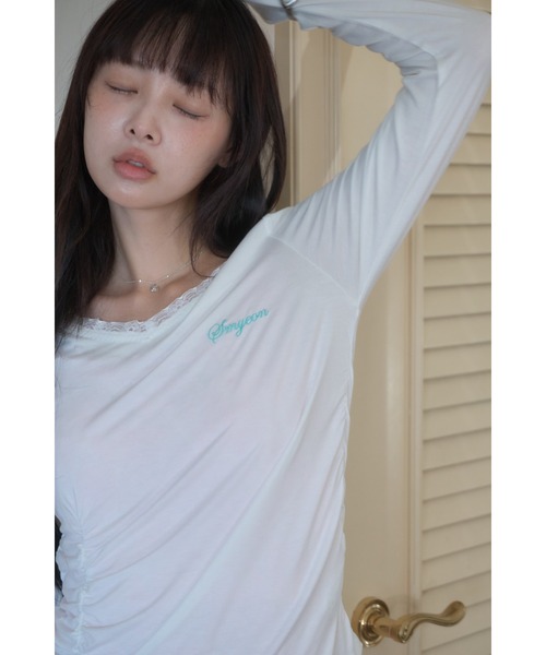 Smyeon(スミョン)の「Gather detail longsleeve tee/ギャザーデザインロングスリーブカットソー(Tシャツ/カットソー・レディース・ホワイト/ミント/チャコールグレー・FREE)」の14枚目の写真