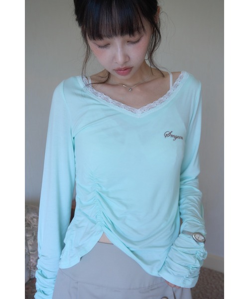 Smyeon(スミョン)の「Gather detail longsleeve tee/ギャザーデザインロングスリーブカットソー(Tシャツ/カットソー・レディース・ホワイト/ミント/チャコールグレー・FREE)」の16枚目の写真