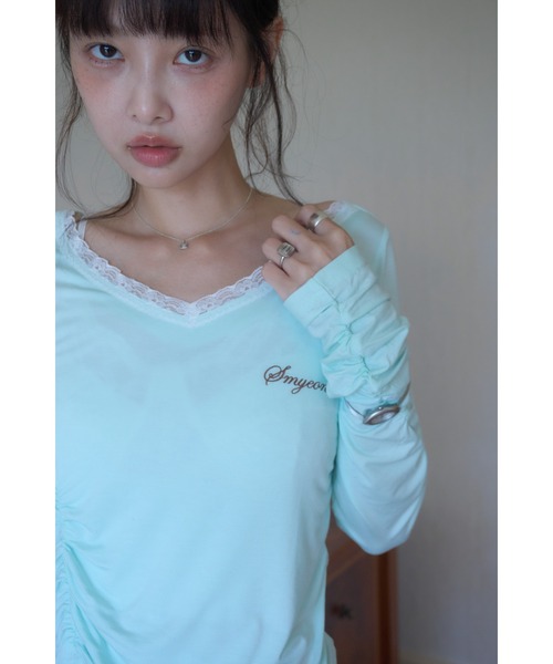 Smyeon(スミョン)の「Gather detail longsleeve tee/ギャザーデザインロングスリーブカットソー(Tシャツ/カットソー・レディース・ホワイト/ミント/チャコールグレー・FREE)」の18枚目の写真