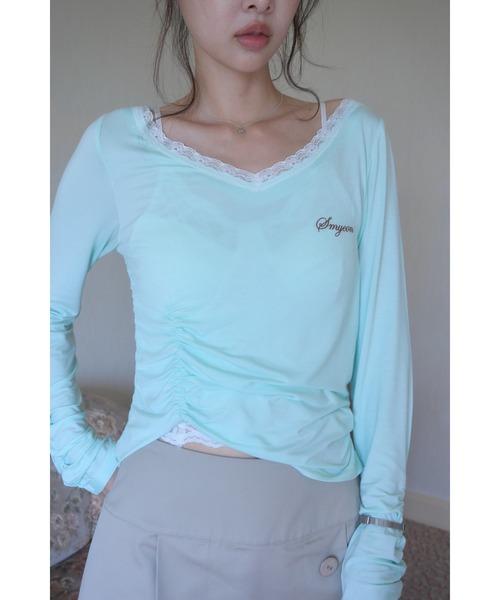 Smyeon(スミョン)の「Gather detail longsleeve tee/ギャザーデザインロングスリーブカットソー(Tシャツ/カットソー・レディース・ホワイト/ミント/チャコールグレー・FREE)」の20枚目の写真