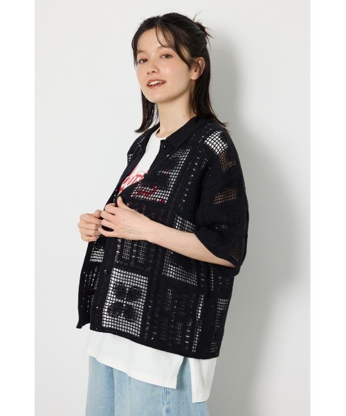 RODEO CROWNS WIDE BOWL(ロデオクラウンズワイドボウル)の「スクエアクロシェニットシャツ(シャツ/ブラウス・レディース・ブラック/オフホワイト/ブルー・FREE)」の10枚目の写真