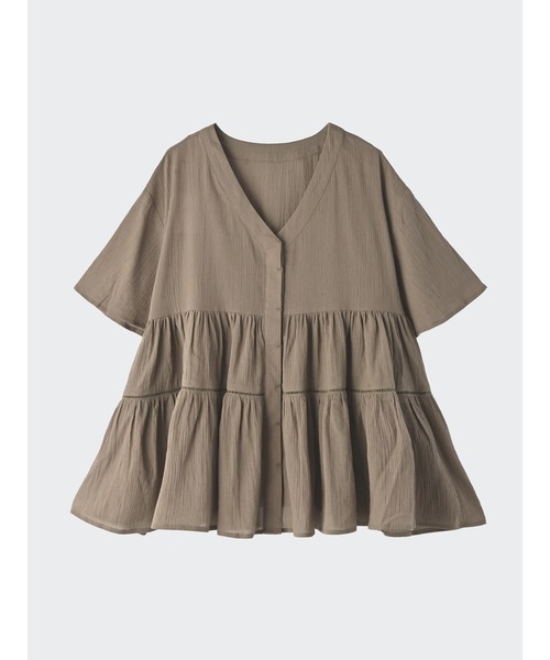 Brown&Street(ブラウンアンドストリート)の「コットンティアードブラウス(シャツ/ブラウス・レディース・ホワイト/ライトカーキ/ブラック・FREE)」の16枚目の写真