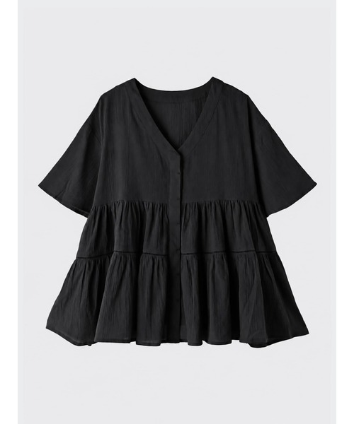 Brown&Street(ブラウンアンドストリート)の「コットンティアードブラウス(シャツ/ブラウス・レディース・ホワイト/ライトカーキ/ブラック・FREE)」の18枚目の写真