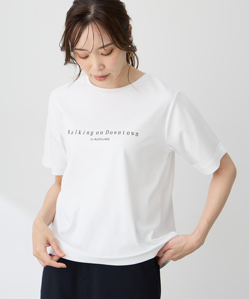 A/C DESIGN BY ALPHA CUBIC(エーシーデザインバイアルファキュービック)の「【ALCOLLAGEプリント】ラウンドヘムプリントTシャツ【すごツヤ・UVカット・接触冷感】(Tシャツ/カットソー・レディース・ライトグレー/ブラック/オフホワイト・LL/3L/M/L)」の8枚目の写真