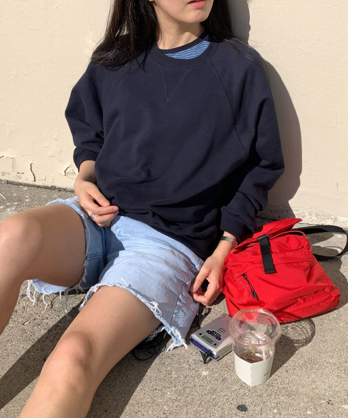 a cover stitch sweatshirt (navy)（スウェット）｜haag（ヘイグ）の 