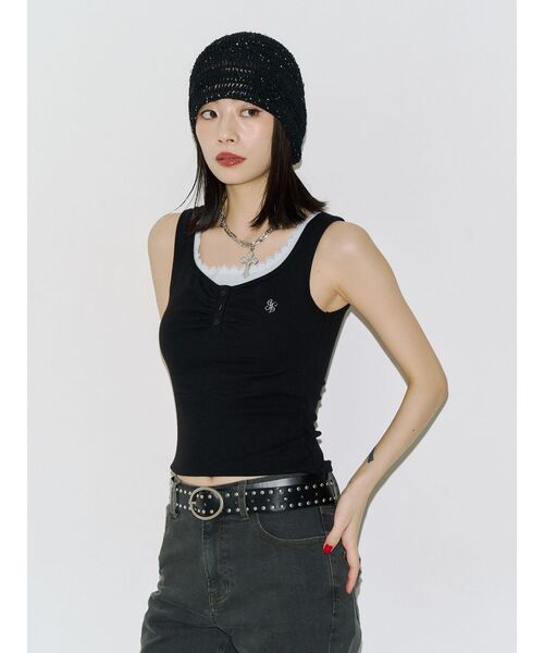 jouetie(ジュエティ)の「ヘンリーネックタンクトップ(タンクトップ・レディース・グレー/ブラック/ブラウン・FREE)」の2枚目の写真