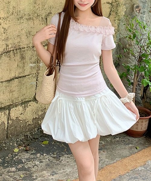 2ly2(トゥーリートゥー)の「フリルオフショルダー風 半袖カットソー(Tシャツ/カットソー・レディース・ブルー/イエロー/ピンク・FREE)」の13枚目の写真