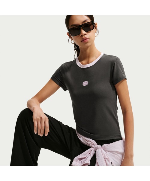 NIKE（ナイキ）の「NIKE/ナイキ WS NSW MD CRP VGPX（Tシャツ/カットソー・レディース・チャコールグレー/ピンク・L/M/XL/S）」の5枚目の写真