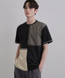 異素材ブロック切替Tシャツ