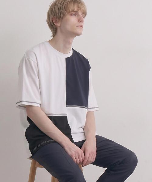 tk.TAKEO KIKUCHI（ティーケータケオキクチ）の「異素材ブロック切替Tシャツ（Tシャツ/カットソー・メンズ・ベージュ系その他7/ホワイト系5/ブラック系4・02/03/04）」の4枚目の写真