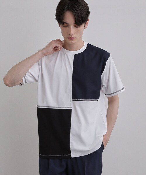 tk.TAKEO KIKUCHI（ティーケータケオキクチ）の「異素材ブロック切替Tシャツ（Tシャツ/カットソー・メンズ・ベージュ系その他7/ホワイト系5/ブラック系4・02/03/04）」の5枚目の写真