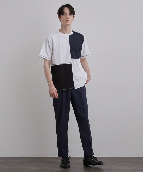 tk.TAKEO KIKUCHI（ティーケータケオキクチ）の「異素材ブロック切替Tシャツ（Tシャツ/カットソー・メンズ・ベージュ系その他7/ホワイト系5/ブラック系4・02/03/04）」の6枚目の写真