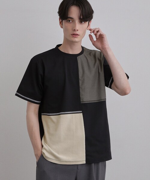 tk.TAKEO KIKUCHI（ティーケータケオキクチ）の「異素材ブロック切替Tシャツ（Tシャツ/カットソー・メンズ・ベージュ系その他7/ホワイト系5/ブラック系4・02/03/04）」の9枚目の写真