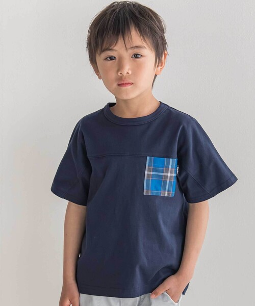BeBe(ベベ)の「【お揃い】【神戸タータン×BeBe】チェックポケットバックロゴ半袖Tシャツ(90~150cm)(Tシャツ/カットソー・キッズ・ネイビー・140cm/130cm/150cm)」の6枚目の写真