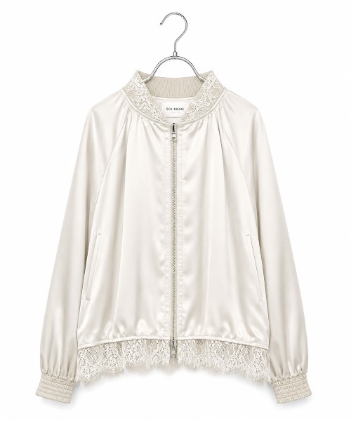 Marilyn Moon（マリリンムーン）の「eyelash lace satin reversible blouson（ブルゾン・レディース・オフホワイト/スミクロ/オリーブ・FREE）」の2枚目の写真