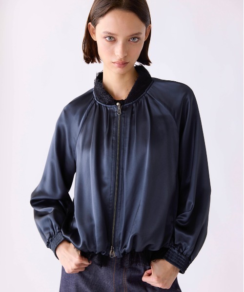Marilyn Moon（マリリンムーン）の「eyelash lace satin reversible blouson（ブルゾン・レディース・オフホワイト/スミクロ/オリーブ・FREE）」の4枚目の写真