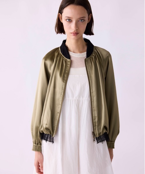 Marilyn Moon（マリリンムーン）の「eyelash lace satin reversible blouson（ブルゾン・レディース・オフホワイト/スミクロ/オリーブ・FREE）」の6枚目の写真