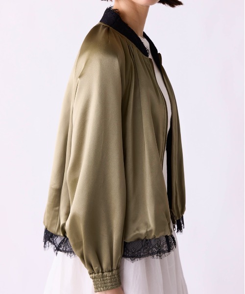 Marilyn Moon（マリリンムーン）の「eyelash lace satin reversible blouson（ブルゾン・レディース・オフホワイト/スミクロ/オリーブ・FREE）」の8枚目の写真