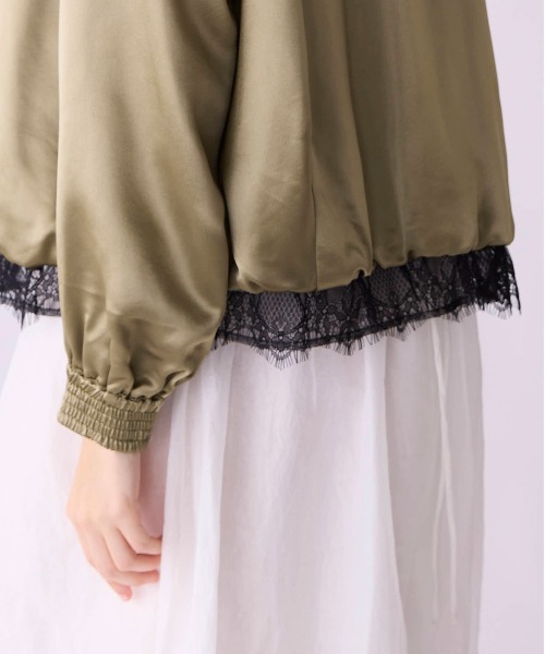 Marilyn Moon（マリリンムーン）の「eyelash lace satin reversible blouson（ブルゾン・レディース・オフホワイト/スミクロ/オリーブ・FREE）」の10枚目の写真
