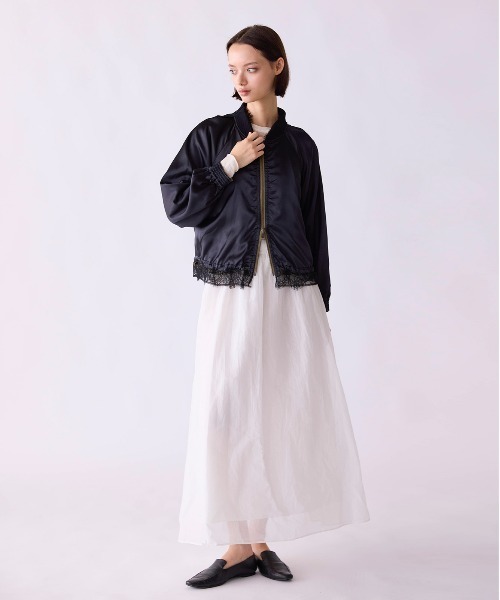 Marilyn Moon（マリリンムーン）の「eyelash lace satin reversible blouson（ブルゾン・レディース・オフホワイト/スミクロ/オリーブ・FREE）」の13枚目の写真