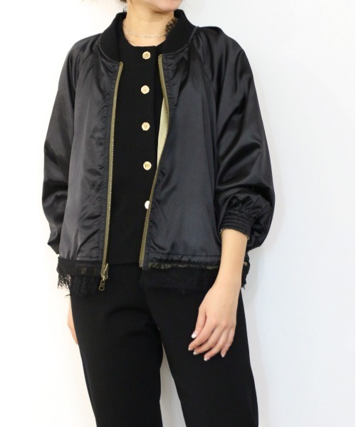 Marilyn Moon（マリリンムーン）の「eyelash lace satin reversible blouson（ブルゾン・レディース・オフホワイト/スミクロ/オリーブ・FREE）」の22枚目の写真