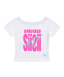 ボールド511 ピンクプリントワンショルダー スリムフィット半袖Tシャツ ホワイト