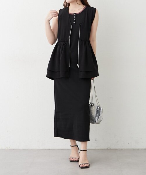 continuer de NICE CLAUP（コンティニューデナイスクラップ）の「【カップ付き♪】配色ヘンリータンクワンピ（ワンピース・レディース・カーキ/ブラウン/ブラック・FREE）」の5枚目の写真