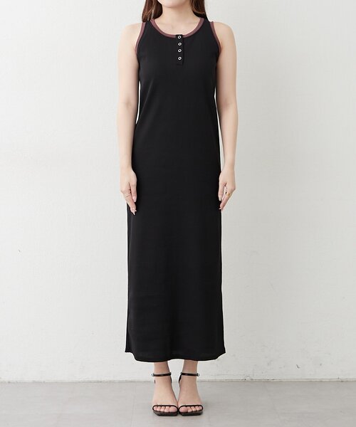continuer de NICE CLAUP（コンティニューデナイスクラップ）の「【カップ付き♪】配色ヘンリータンクワンピ（ワンピース・レディース・カーキ/ブラウン/ブラック・FREE）」の8枚目の写真