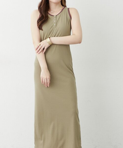 continuer de NICE CLAUP（コンティニューデナイスクラップ）の「【カップ付き♪】配色ヘンリータンクワンピ（ワンピース・レディース・カーキ/ブラウン/ブラック・FREE）」の15枚目の写真