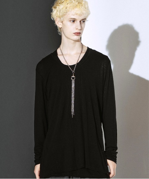 NO ID.(ノーアイディ)の「【NO ID.】Drawstrings U/N Pullover / ドローストリングス Uネック プルオーバー(Tシャツ/カットソー・メンズ・ブラック/グレー/ホワイト・ONE SIZE)」の5枚目の写真