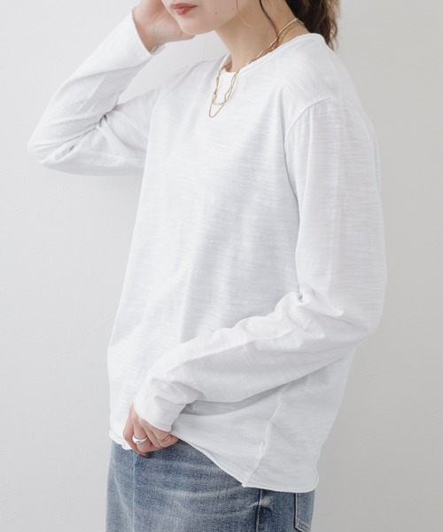 FUNALIVE(ファンアライブ)の「M'LLEオリジナル 無地長袖カットソー(Tシャツ/カットソー・レディース・ホワイト/ピンク・FREE)」の4枚目の写真