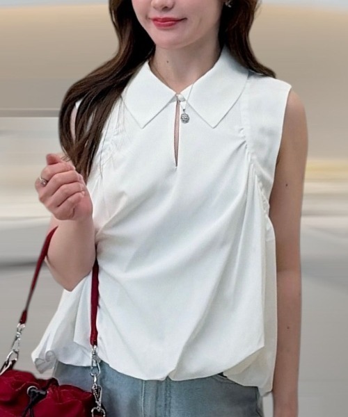 Human 2nd Occasion(ヒューマンセカンドオケージョン)の「バルーンヘム ノースリーブ ブラウス(シャツ/ブラウス・レディース・サックスブルー/オフホワイト・FREE)」の3枚目の写真