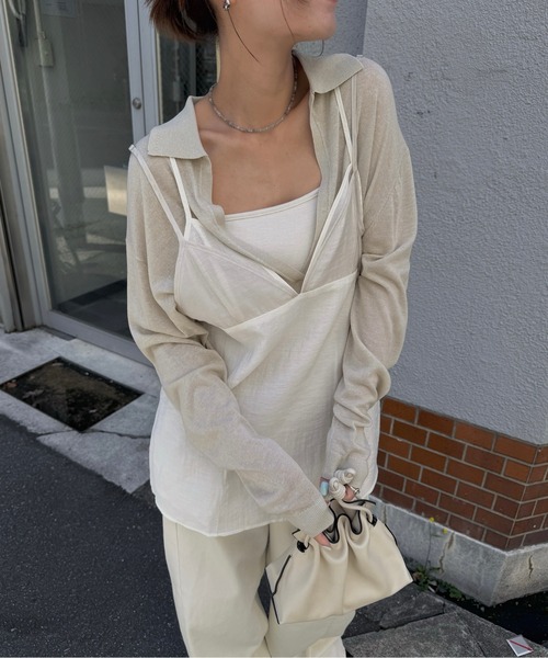 nananamoe(ナナナモエ)の「layered sheer camisole / レイヤードシアーキャミソール(キャミソール・レディース・ブラック/ライトベージュ・FREE)」の1枚目の写真