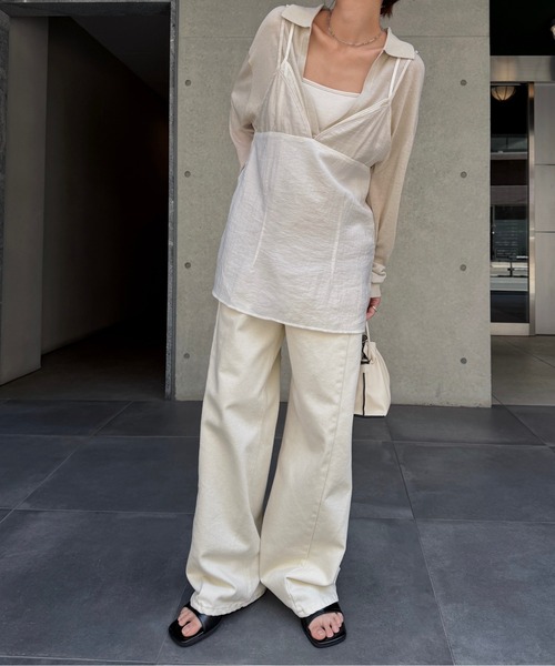 nananamoe(ナナナモエ)の「layered sheer camisole / レイヤードシアーキャミソール(キャミソール・レディース・ブラック/ライトベージュ・FREE)」の5枚目の写真