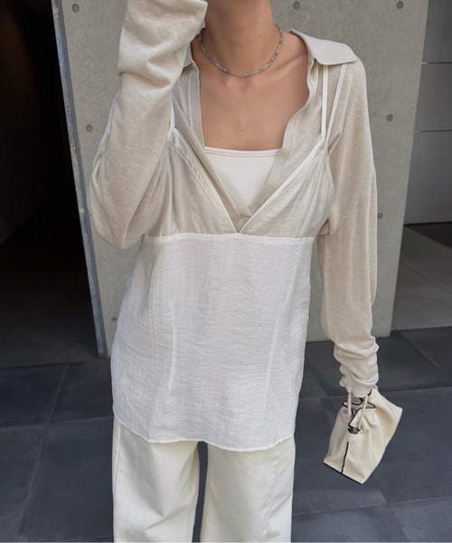 nananamoe(ナナナモエ)の「layered sheer camisole / レイヤードシアーキャミソール(キャミソール・レディース・ブラック/ライトベージュ・FREE)」の7枚目の写真