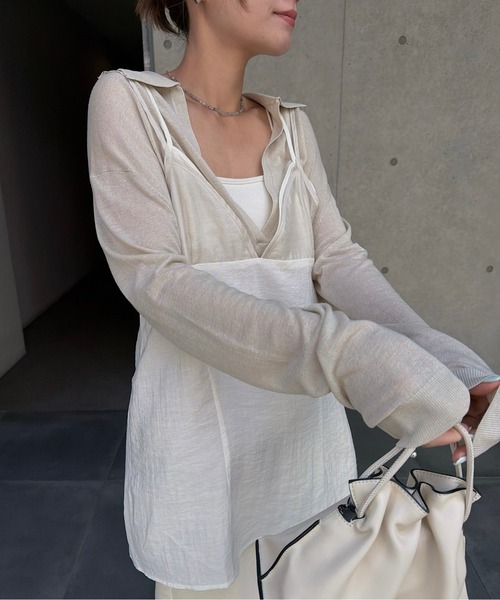 nananamoe(ナナナモエ)の「layered sheer camisole / レイヤードシアーキャミソール(キャミソール・レディース・ブラック/ライトベージュ・FREE)」の12枚目の写真