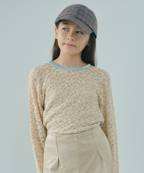 green label relaxing(グリーンレーベルリラクシング)の「フラワー ジャガード シアー トップス / キッズ 140cm-160cm(Tシャツ/カットソー・キッズ・ブラック/ナチュラル/ライトピンク・160cm/140cm/150cm)」の1枚目の写真