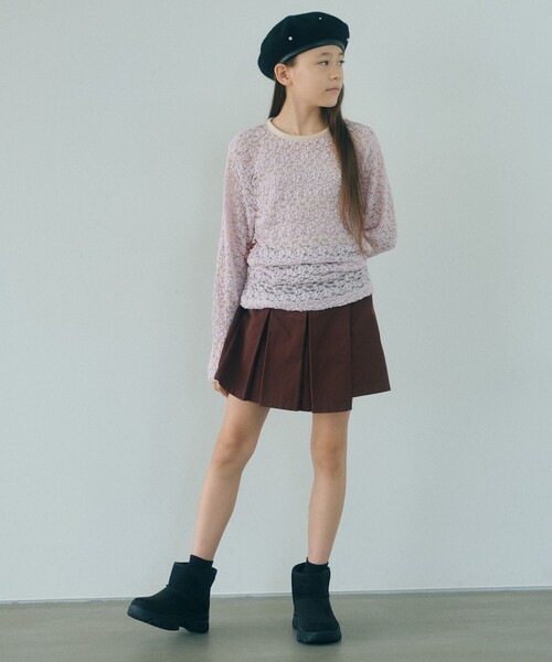 green label relaxing(グリーンレーベルリラクシング)の「フラワー ジャガード シアー トップス / キッズ 140cm-160cm(Tシャツ/カットソー・キッズ・ブラック/ナチュラル/ライトピンク・160cm/140cm/150cm)」の4枚目の写真