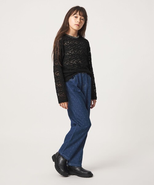 green label relaxing(グリーンレーベルリラクシング)の「フラワー ジャガード シアー トップス / キッズ 140cm-160cm(Tシャツ/カットソー・キッズ・ブラック/ナチュラル/ライトピンク・160cm/140cm/150cm)」の6枚目の写真