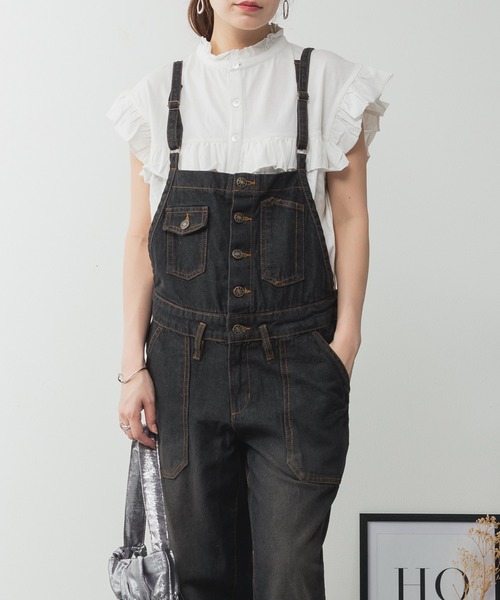 ElegChic(エレグシック)の「ゆるサロペットデニムパンツ(デニムパンツ・レディース・ブルー/ネイビー/ブラック・4L/M/XL/L/XXL)」の1枚目の写真
