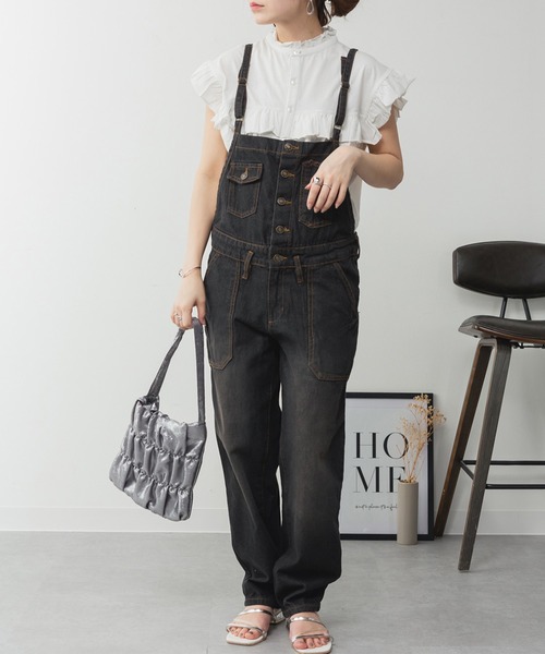 ElegChic(エレグシック)の「ゆるサロペットデニムパンツ(デニムパンツ・レディース・ブルー/ネイビー/ブラック・4L/M/XL/L/XXL)」の4枚目の写真
