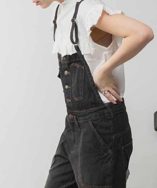 ElegChic(エレグシック)の「ゆるサロペットデニムパンツ(デニムパンツ・レディース・ブルー/ネイビー/ブラック・4L/M/XL/L/XXL)」の5枚目の写真