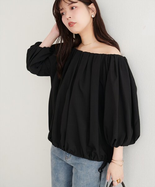 natural couture(ナチュラルクチュール)の「マルチWAYバルーンブラウス(シャツ/ブラウス・レディース・ドット/オフホワイト/グレイッシュベージュ/ブラウン/ブラック・FREE)」の3枚目の写真